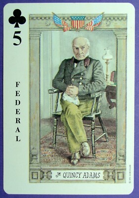 1 x playing card John Quincy Adams USA Federal 5 of Clubs