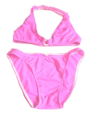 Fresh Peaches Hot Pink Ring Halter Low Rise Bikini Swimsuit Juniors Medium