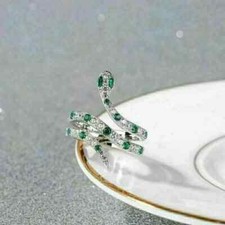 2.40Ct Round Lab-Created Emerald Women's Wedding Snake Rings 14k White Gold Over