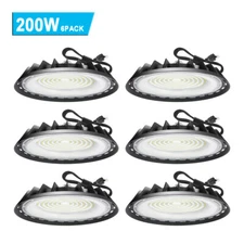 6Pcs UFO LED High Bay Light 200W Commercial Industrial Factory Warehouse Light