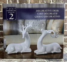 Modern Deer Holiday Decorative, Set of 2, White