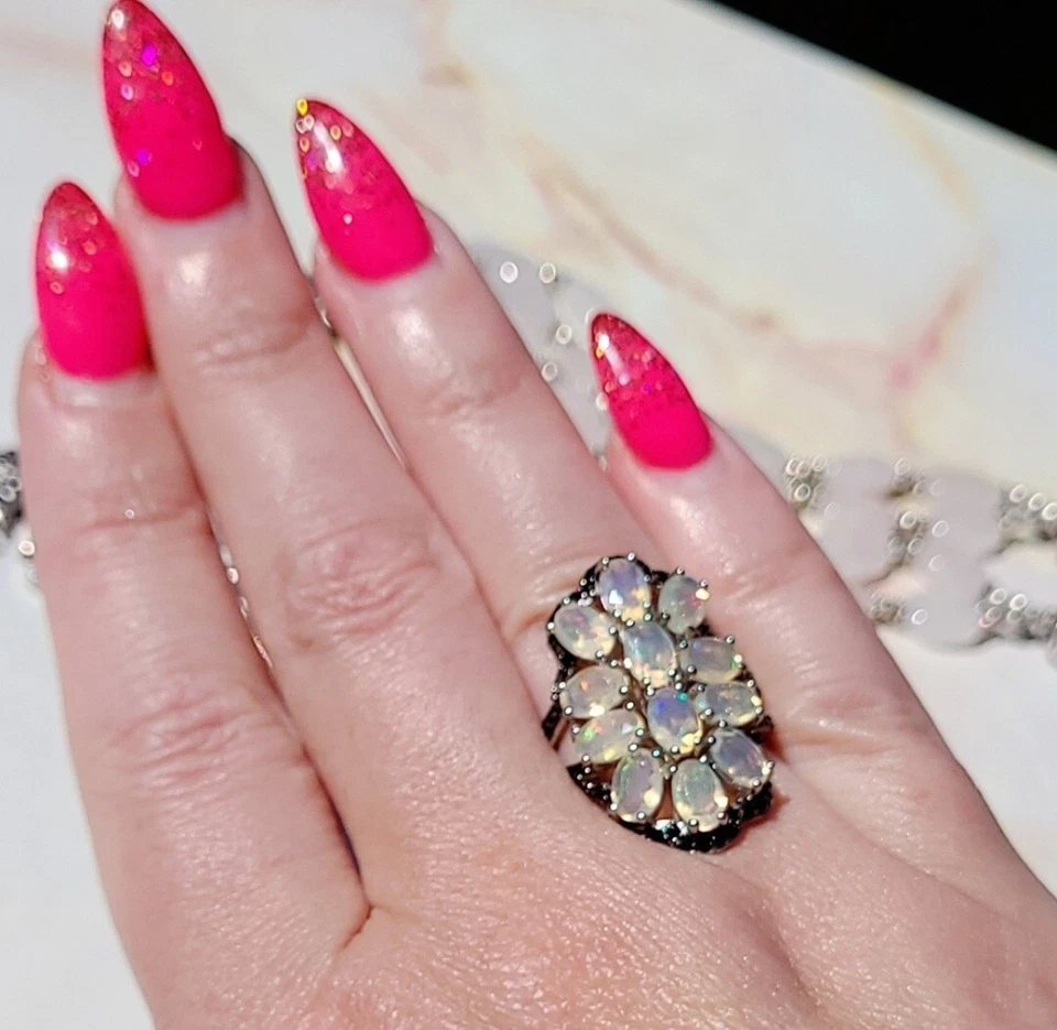 Nuevo Anillo En Caja Ópalo Etíope Aurora Boreal Espinela Negra Plata Esterlina Talla 7 Foto 4 de 4