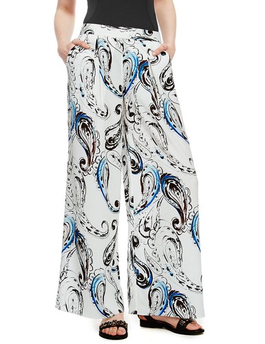 Wide Leg Paisley Print Trousers Sz UK 