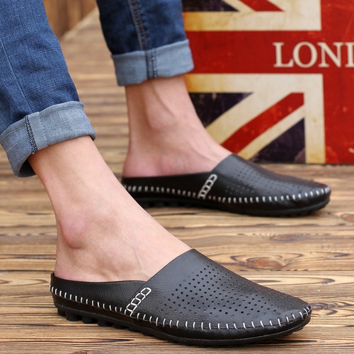 Men Pu Leather Sandals Casual Slippers Breathable Flat Heel Summer Slip On  Shoes | eBay