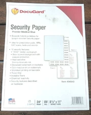 10 SHEETS DocuGard 04543 Security Paper 24# 8-1/2 x 11 Premier Medical Blue