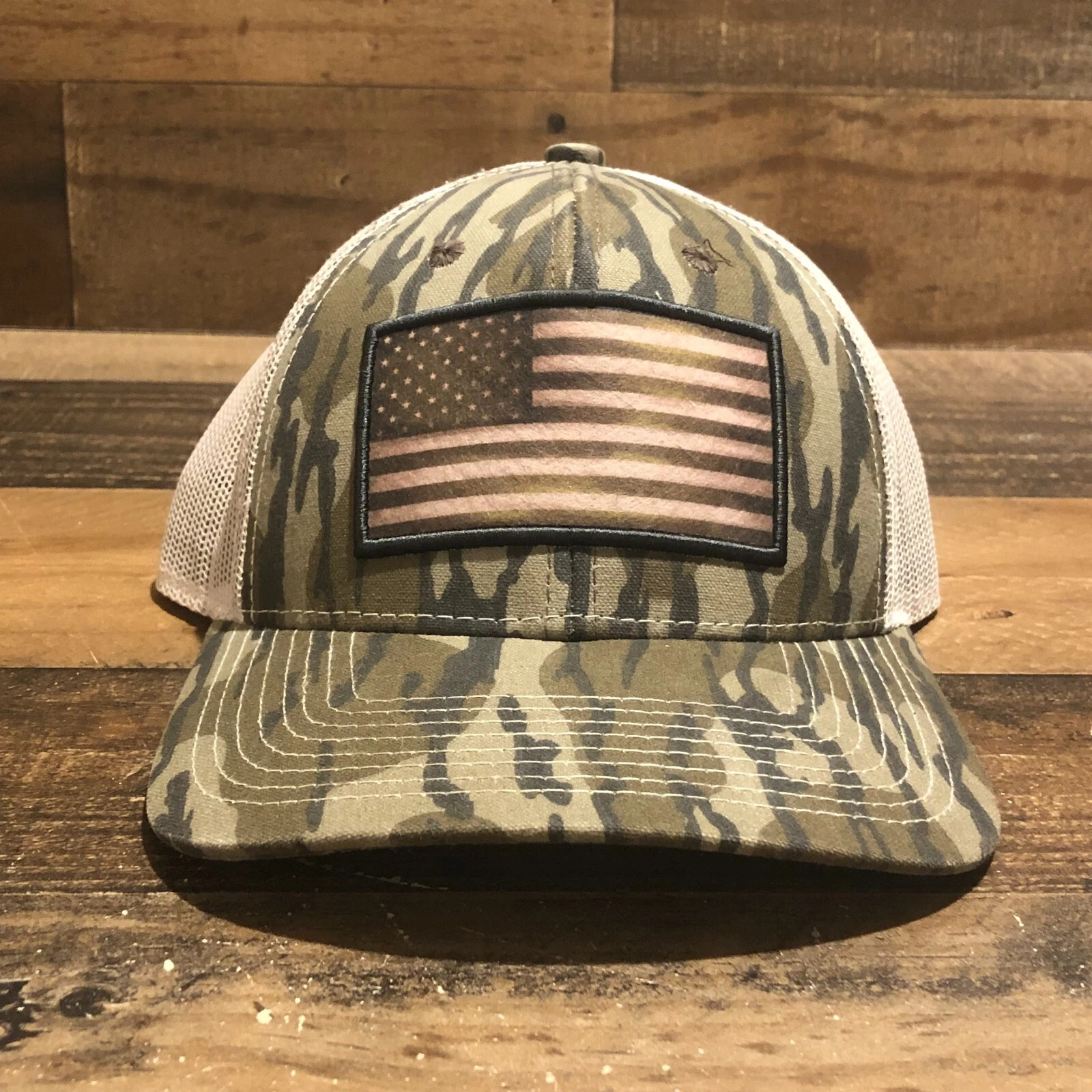 American Flag Hat Snapback Cap Mens Green White Mesh USA Hunting Outdoor Casual