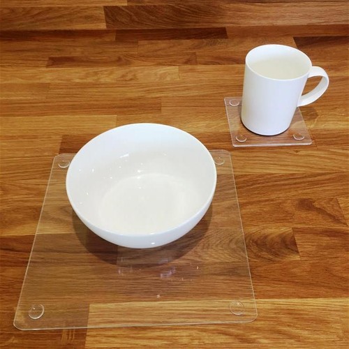 Square Shaped Clear Gloss Finish Acrylic Placemats & Coasters 4/6/8 Size 9"/12" - Picture 2 of 3
