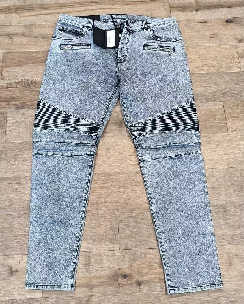 Balmain Stone-Wash Biker Jeans