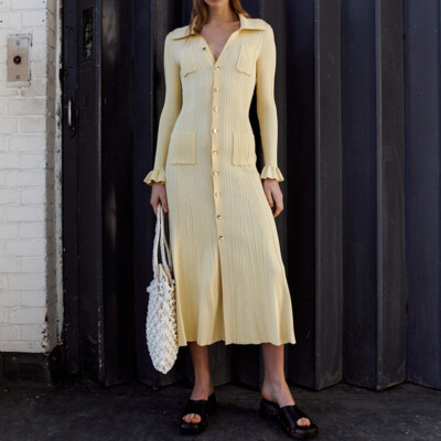 French Style Long Sleeve Women Mid Long Dresses Single Breasted Knitted Slim Fit | eBay French Style Long Sleeve Women Mid Long Dresses Single Breasted Knitted Slim Fit | eBay