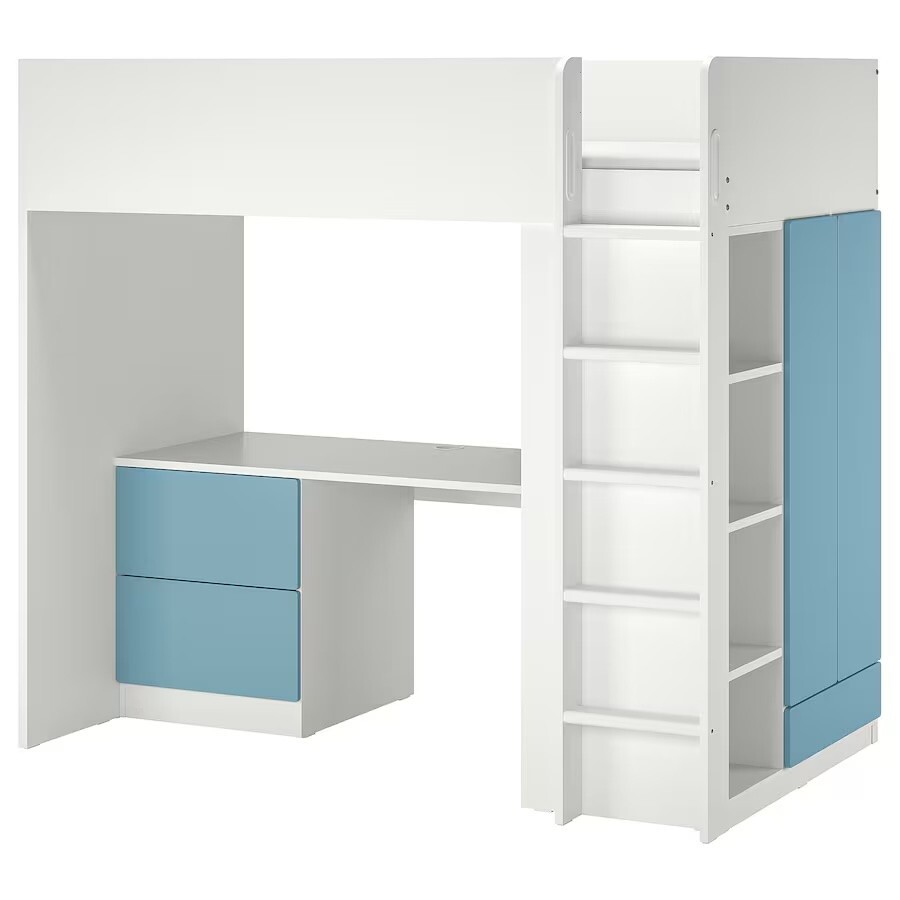IKEA SMÅSTAD Loft bed frame with desk, wardrobe and storage, mattress