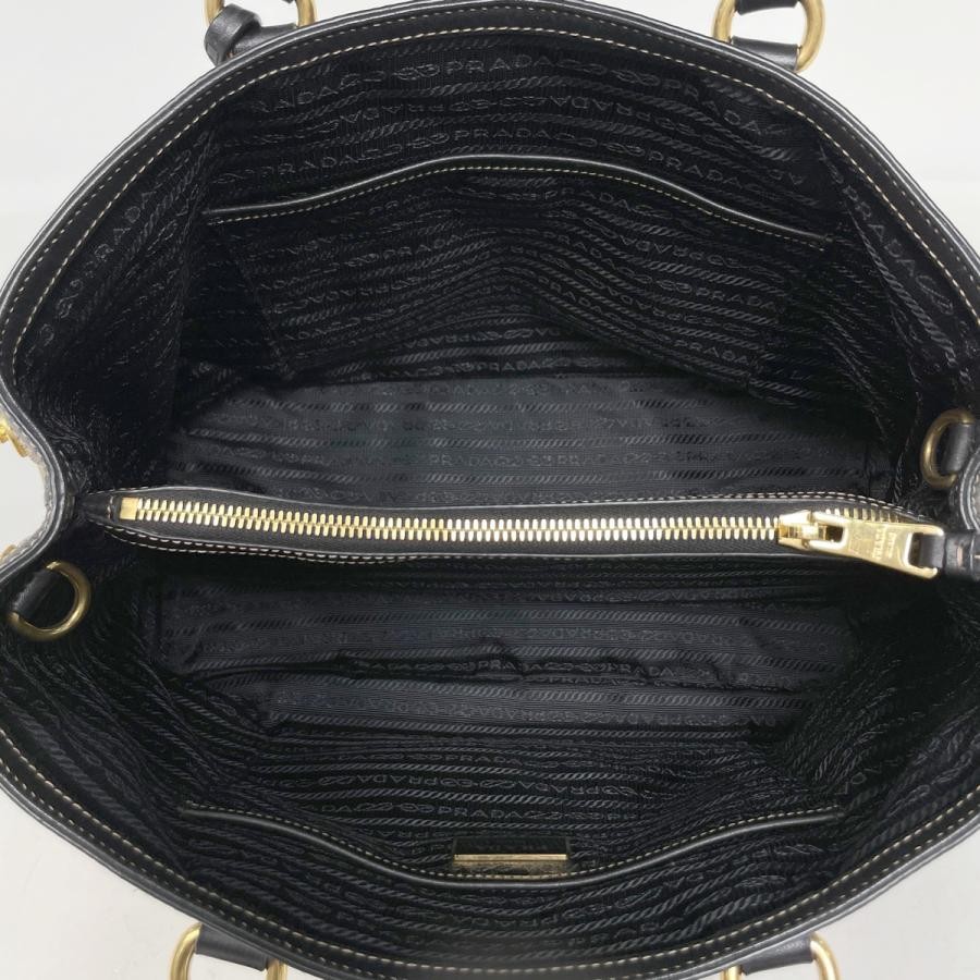 PRADA Jacquard Handbag Tote Bag Canvas Beige Black with Clochette #BS1488 thumbnail 6