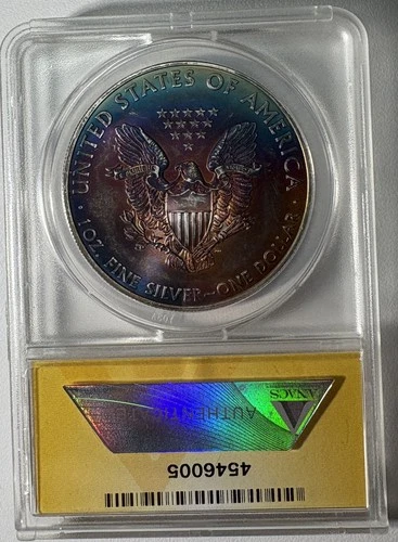 2008 1 oz Silver Eagle ANACS MS-67 - INSANE Rainbow Toning!