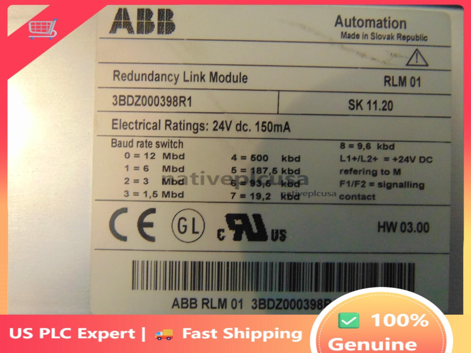 ABB RLM01 Redundancy Link Module 3BDZ000398R1 SK 11.20 Clean Unit