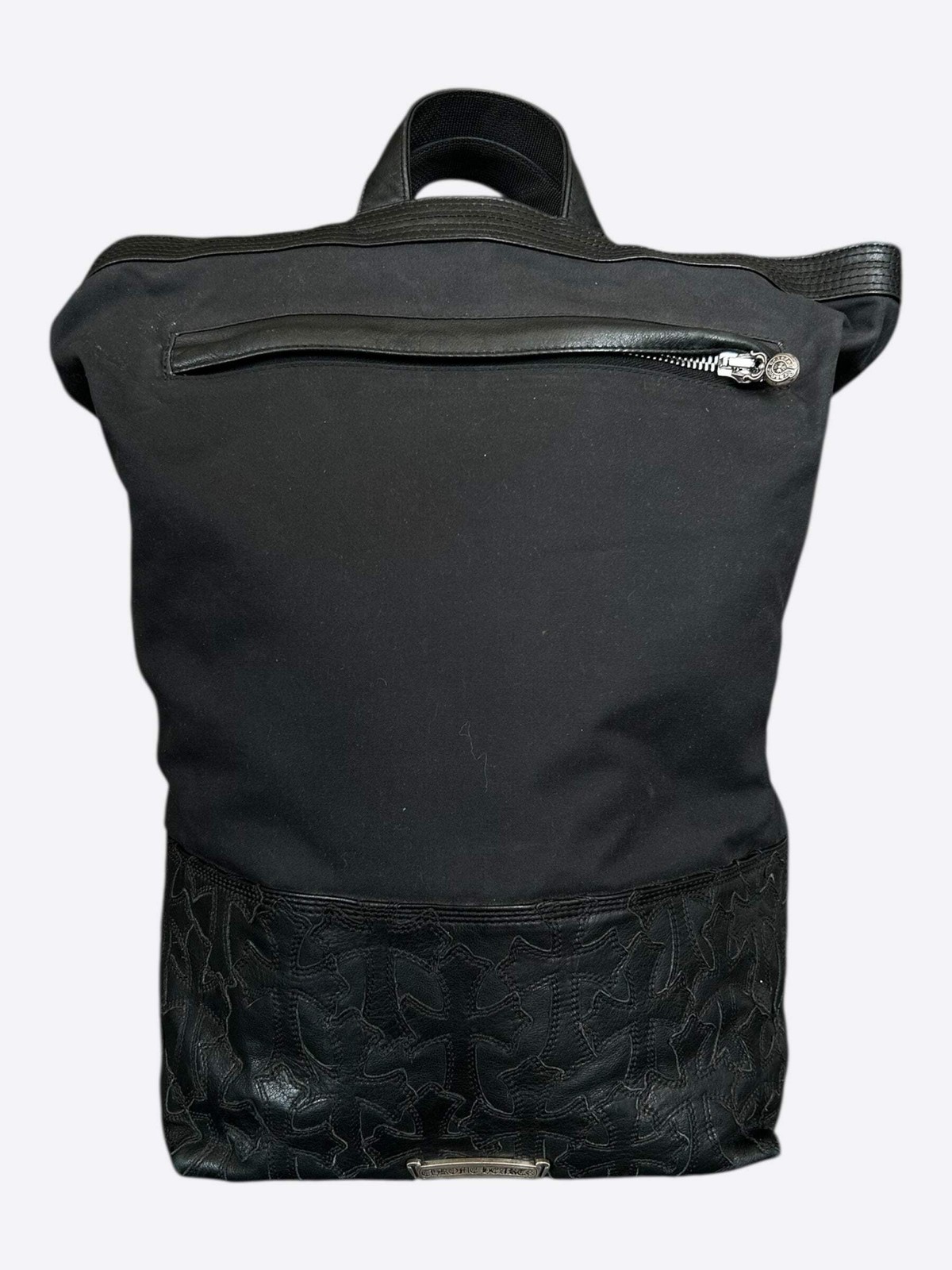 Chrome Hearts Black Leather Cross Patch Two-Way Backpack