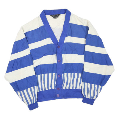 BOCCI Herren Blau & Weiß Gestreift Knöpfe Jacke M Polyester Blend Freizeit Stil