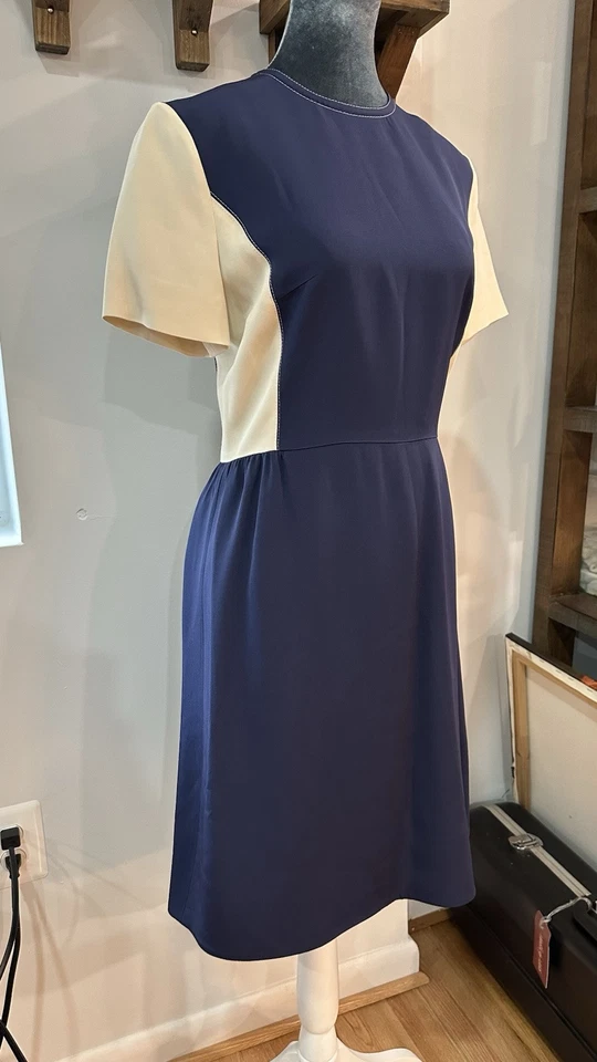 Marni Colorblock 连衣裙海军蓝象牙色 IT 38 (US2) 全新带标签 — 第 4/4 张图片