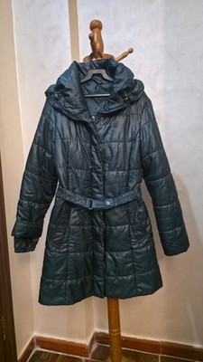 Long Women s Puffer Coat Quilted Belted Hooded Winter Jacket Dark Green