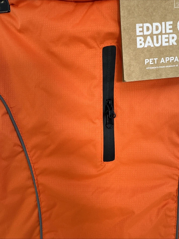 Eddie Bauer Dog Coat LARGE Orange Reflective Gray Fleece Lined Softshell Jacket - Image 3 of 4