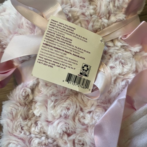 Parent's Choice Rosette Pink Plush Blanket 30" x 40" Swirls Satin Trim - Picture 4 of 5