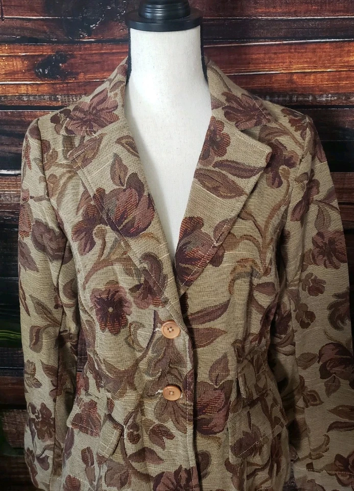 Blazer Havana Jacks Café Talla 10 Chaqueta Tapiz Beige Floral Vintage Guatemala  Foto 4 de 4