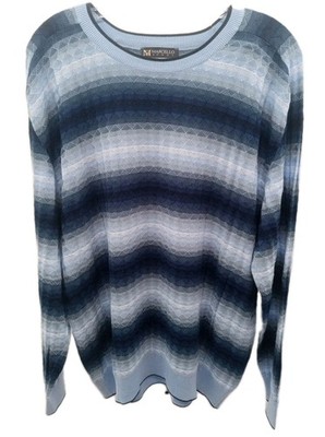 Marcello Sport Sweater Mens Medium Blue Viscose Diamond Striped Pullover 90s Y2k