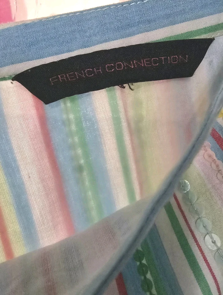 Minifalda de lentejuelas French Connection Reino Unido 8-10 - Y2K pastel rayas retro festival Foto 3 de 4