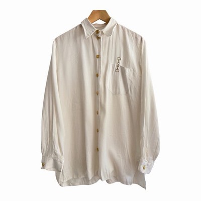 Vintage Bluse Creme Weiß Gold Knöpfe Stickerei Kette True 42