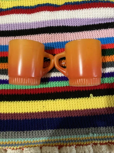 Vintage Fire King Orange Mug Set of 2 Stackable 8oz Coffee Cups Anchor Hocking