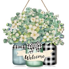 Eucalyptus Welcome Door Sign Summer Wooden Spring Farmhouse Home Sign for
