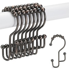 12 PCS Bronze Stainless Steel Double Glide Shower Curtain Hooks Rings Rust