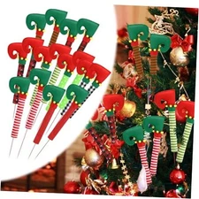  16 Pcs 17 Inch Christmas Elf Legs Tree Ornaments Jingle Plaid Stripe Bell Elf 