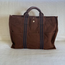 Auth HERMES Brown Canvas Fourre Tout MM Handbag