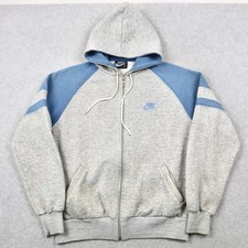 Vintage 80s Nike Full Zip Hoodie Mens M Medium Gray Blue Colorblock Raglan