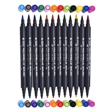 Fineliner Tip Set Drawing 12 Colors STA Dual Brush Water Based Art Marker Pen B