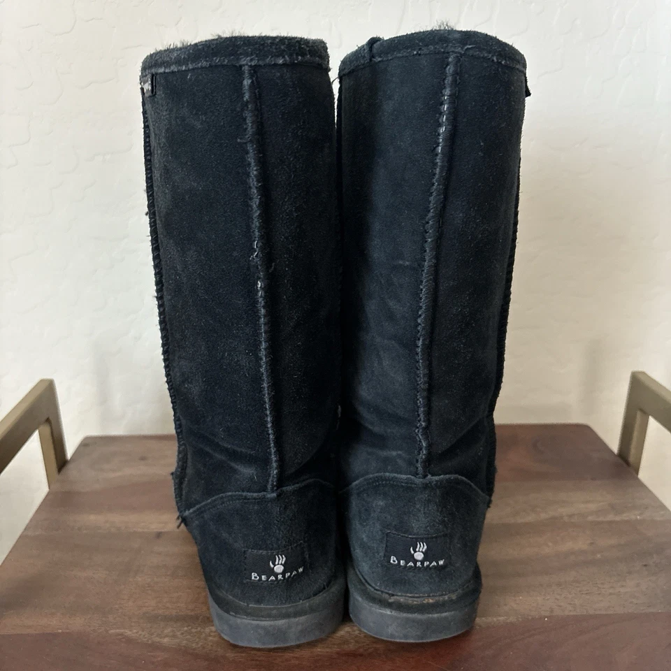 Bearpaw Botas Mujer 9 Emma Alto Pull On Piel de Oveja Botas de Invierno Negro Gamuza Planas Foto 2 de 4