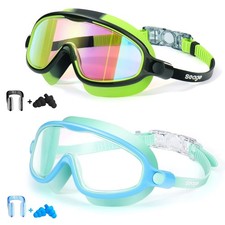 Seago 2-Pack Kids Swim Goggles Anti-Fog Anti-UV Wide View for Ages 3-14