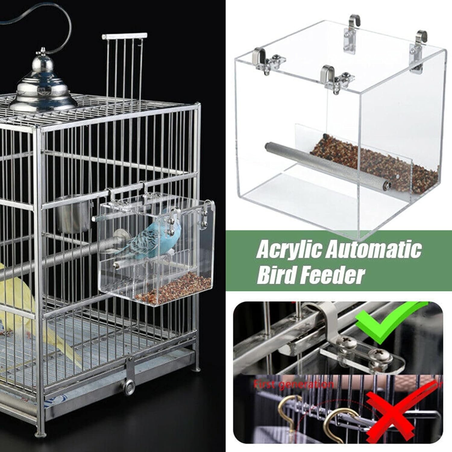 Automatic Bird Feeder No Mess Bird Cage Pet Feeder Seed Food Container for Parak