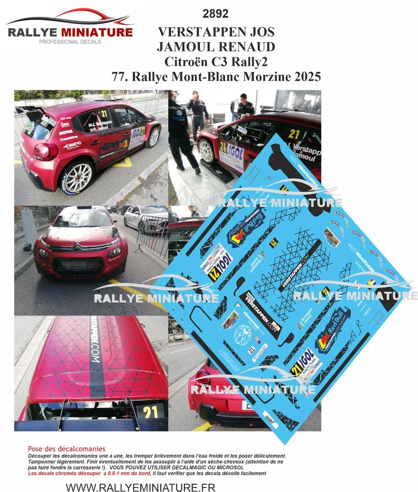 RALLYE MINIATURE DECALS 1/43 REF 2892 Citroën C3 Rallye 2 Verstappen Rallye Mont-Blanc 2025