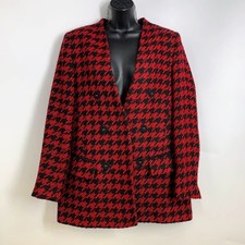 Zara Basics Women's Houndstooth Wool Blend Double-Breasted Blazer Jacket Size L