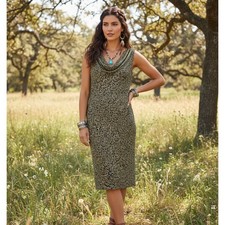 Talbots S Dress Sleeveless Animal Print Knit Draped Midi Minimalist Office Siren