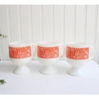 Set of 3 Mid Century Milk Glass Red Swirl Motif Mugs with Pedestal |Retro Groovy