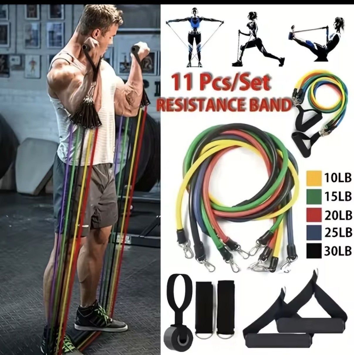 XPRT Fitness 11-Piece Resistance Bands Set 150LB - Ultimate 