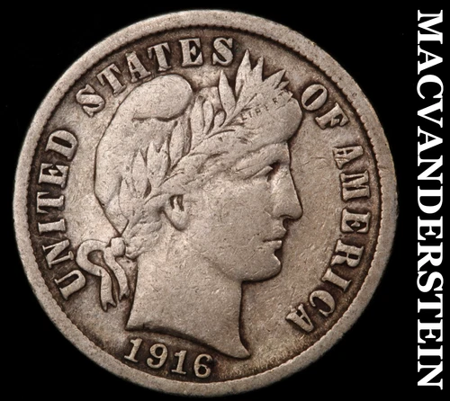 1916-S Silver Barber Dime - Scarce  Very Fine  Better Date  No Reserve  #i4720