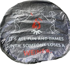 Universal Spare Tire Cover Jeep Trailer RV SUV FUN & GAMES ROASTING WEINER FLAW*