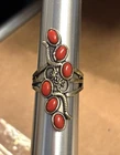 Vintage Navajo Native American Sterling Silver Ring Set with Red Coral Size 9.5