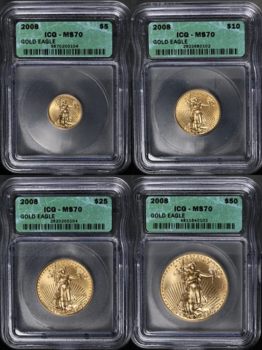 2008 Gold American Eagle 4 Coin Mint State Set ICG MS70