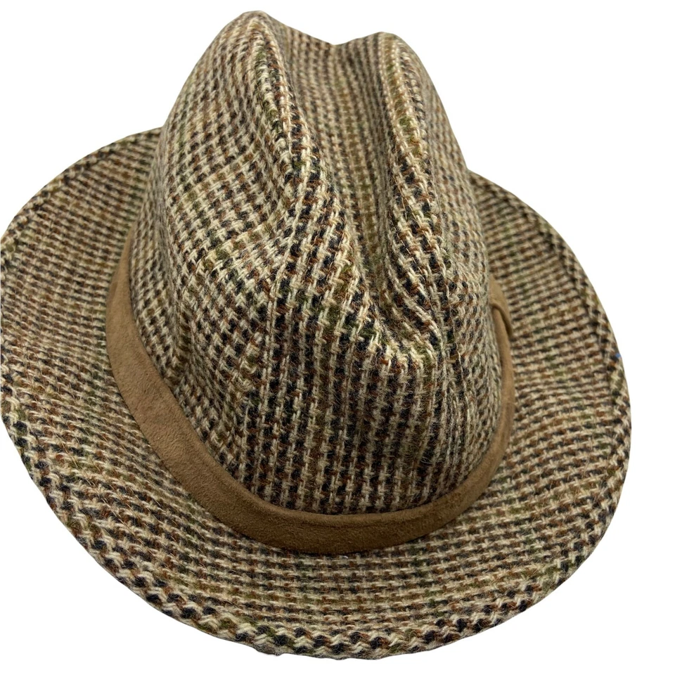 Borsalino Fedora Hat Vintage Mens Sz 7 3/8 Brown Tweed Fitted Grandpa Detective - Image 2 of 4