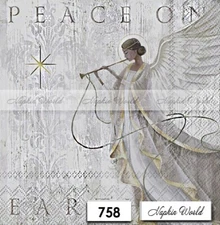(758) TWO Paper LUNCHEON Decoupage Art Craft Napkins - ANGEL PEACE ON EARTH XMAS