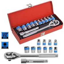 12pcs Multi-Functional 1/2Inch Drive Ratchet Socket Wrench Metric 10-24mm Set
