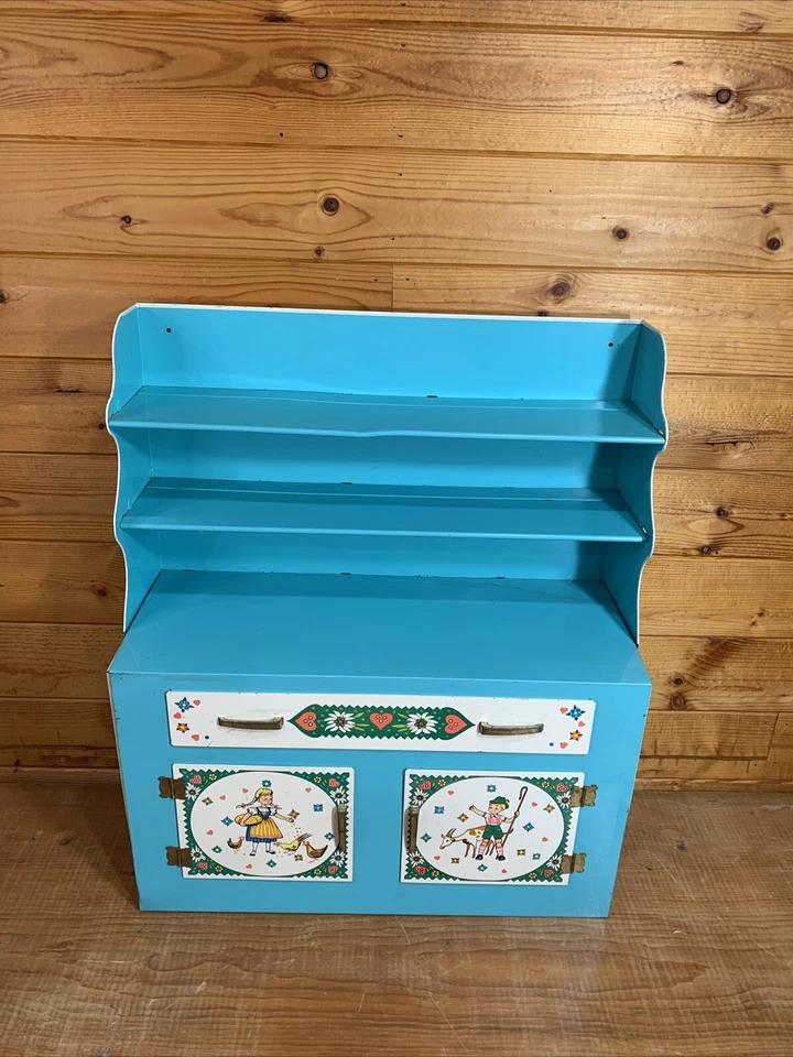 "Armario de colección Wolverine litográfico de hojalata con cajón usado en excelente estado 20-1/8"" x 17 x 6-3/4""" Foto 4 de 4